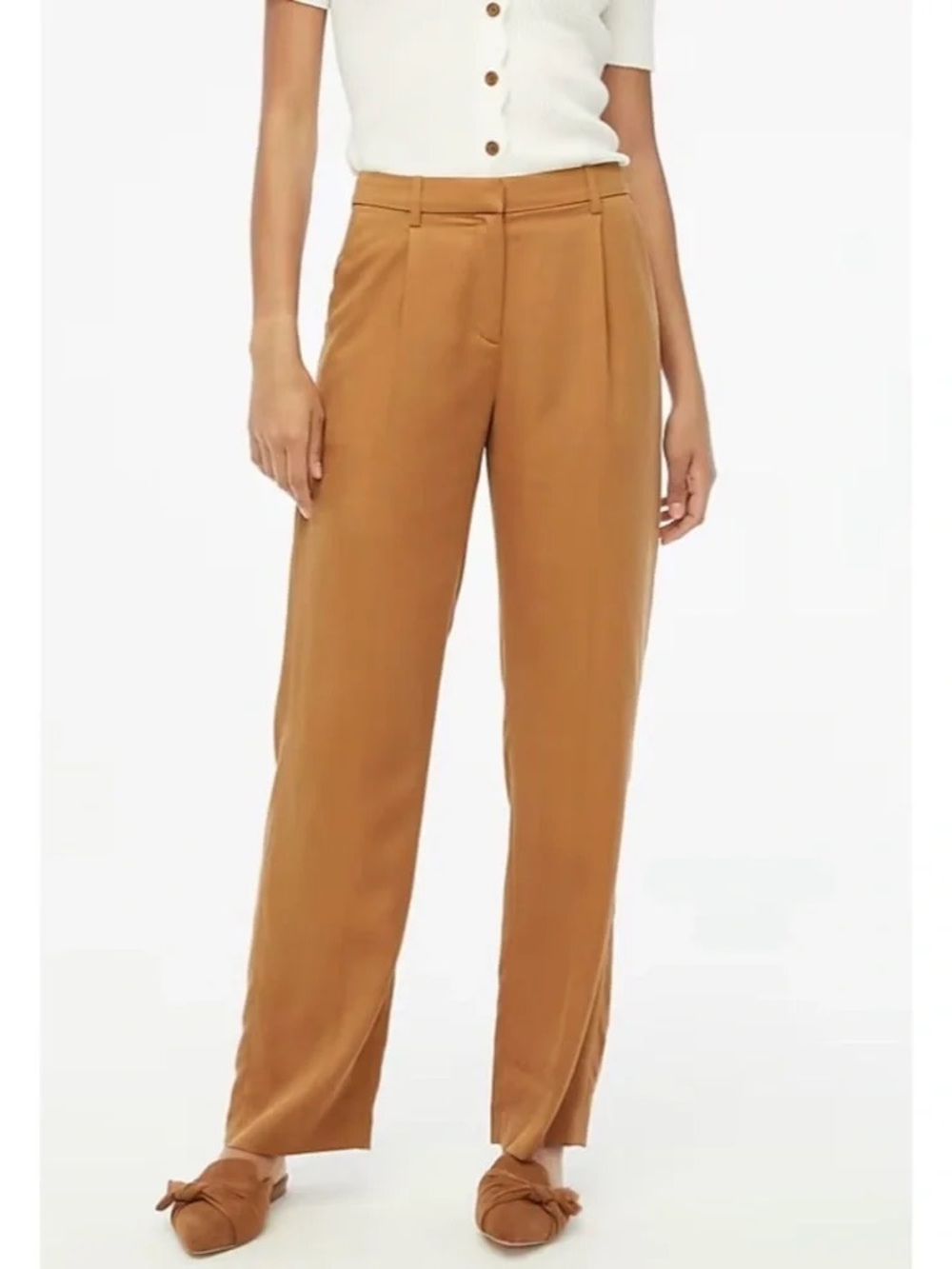 J. Crew Wide-leg Pleated Twill Trouser Pant Warm Brandy Brown